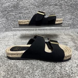 Haute Hippie Style Sandals Womens Size 6.5 Black Espadrille Double Buckle Slides